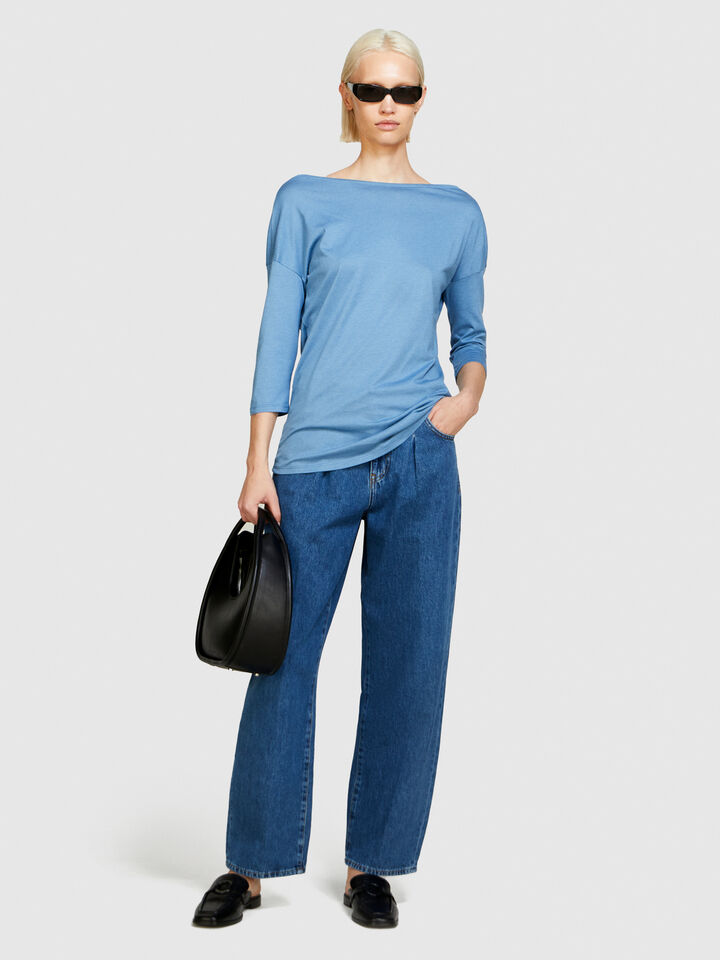 T-shirt with boat neck - women's long sleeve t-shirts - Light Blue | Sisley image number 1